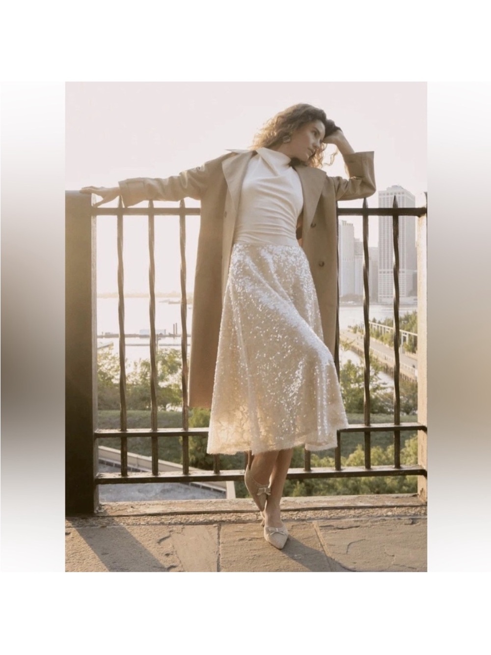 Sparkling Ivory Sequin Maxi Skirt - Picture 2 of 7